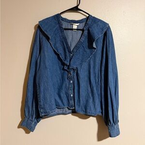 H&M Blue Denim Ruffle Blouse Size Large
